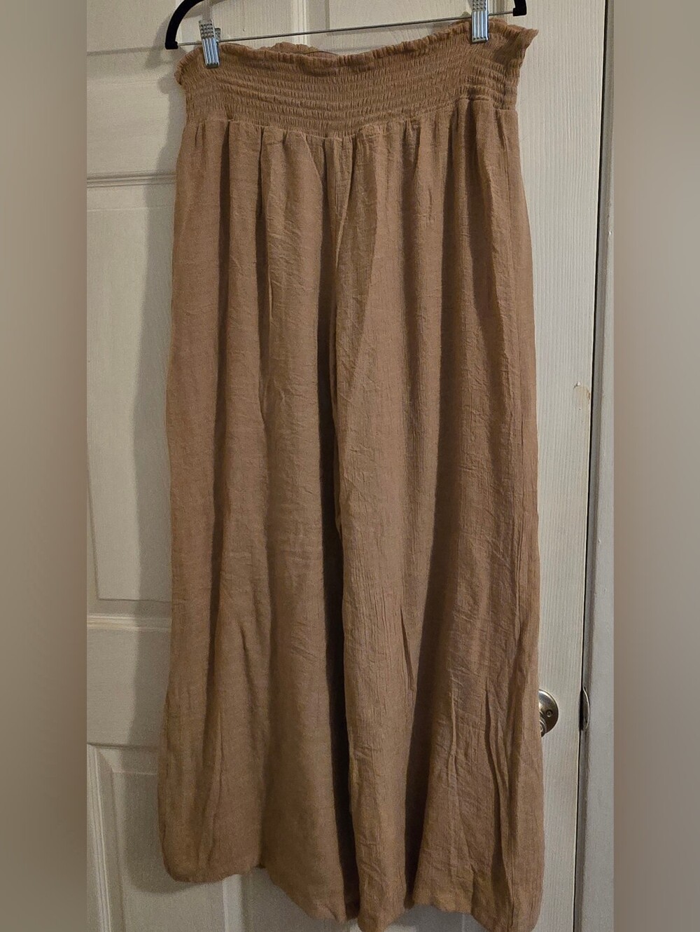 Wide-Leg Smocked Waist Pants in Tan - Picture 2 of 6